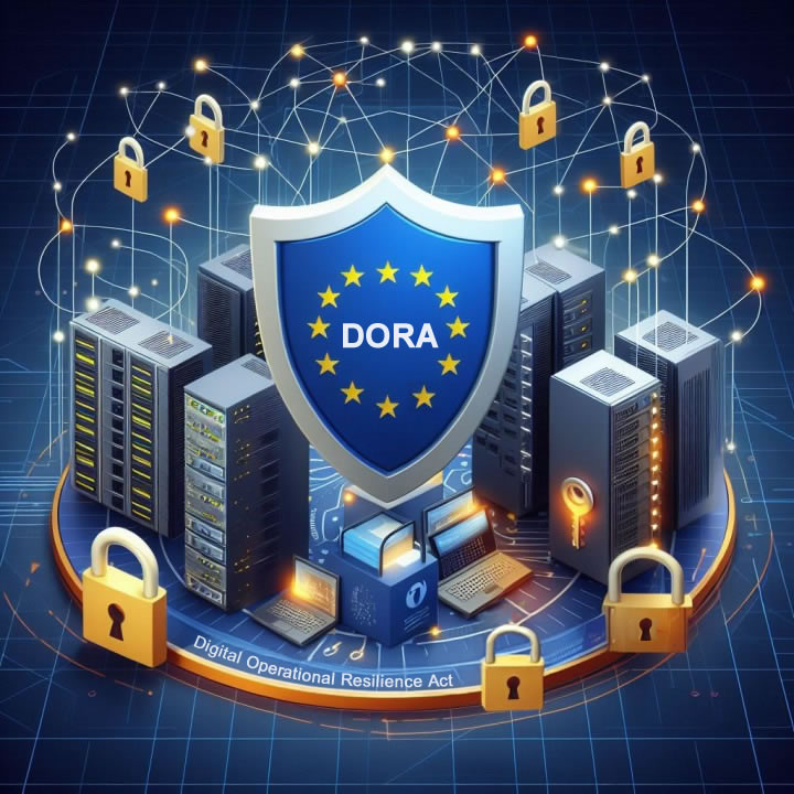 logo con lucchetti di sicurezza attorno alle apparecchiature IT