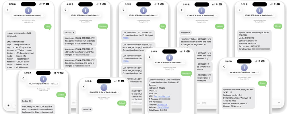 Diversi screenshot di messaggi SMS inviati a IOLAN
