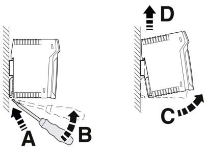 Schema rimozione guida DIN