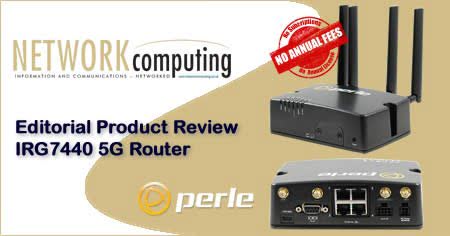 Logo Network Computing e immagine del router 5G IRG7440